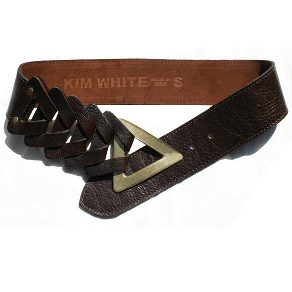 Kim White Triangles Chocolate Leather Belt L main image 4